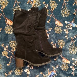 Clarks black Suede Heeled Boots